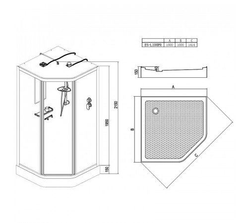 Душевая кабина Esbano ES-L100PR 100x100 ESKL100PR без гидромассажа