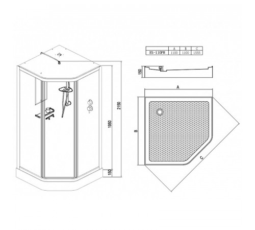 Душевая кабина Esbano ES-110PR 110x110 ESKB110PR без гидромассажа