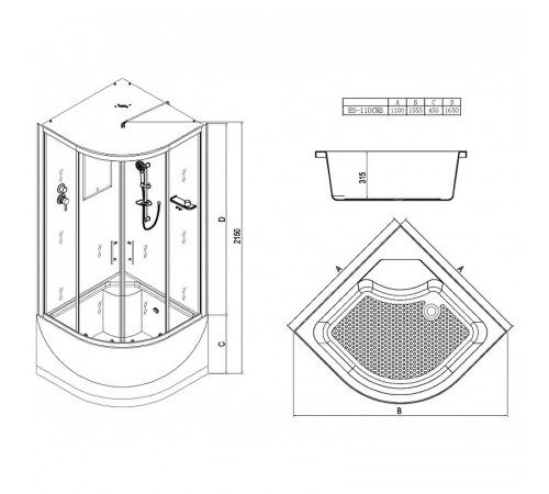 Душевая кабина Esbano ES-110CRB 110x110 ESKB110CRB без гидромассажа
