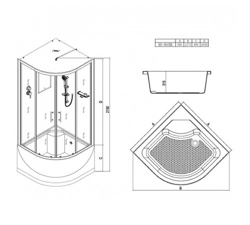 Душевая кабина Esbano ES-90CRB 90x90 ESKB90CRB без гидромассажа