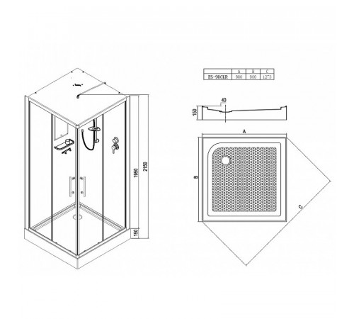 Душевая кабина Esbano ES-90CKR 90x90 ESKB90CKR без гидромассажа