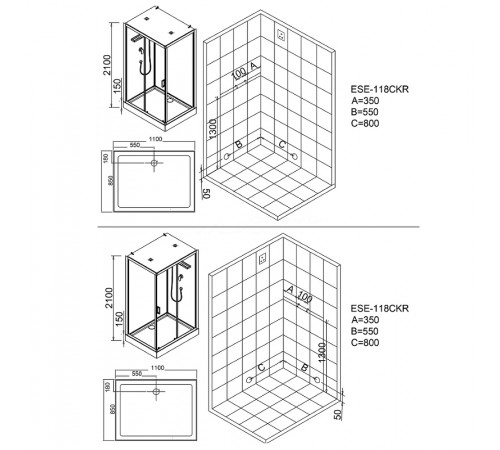 Душевая кабина Esbano ESE-118CKR 110x85 ESKE118CKR без гидромассажа