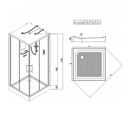 Душевая кабина Esbano ES-L100CKR 100x100 ESKL100CKR без гидромассажа