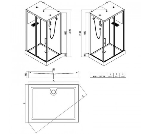 Душевая кабина Esbano ESB-1180CKR 110x80 ESKBB1180CKR без гидромассажа