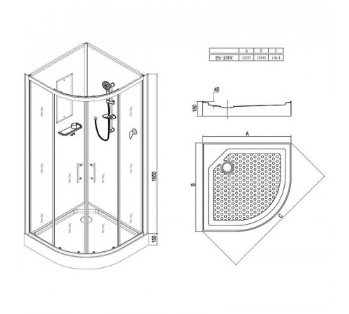 Душевая кабина Esbano ES-100C 100x100 ESKB100C без гидромассажа