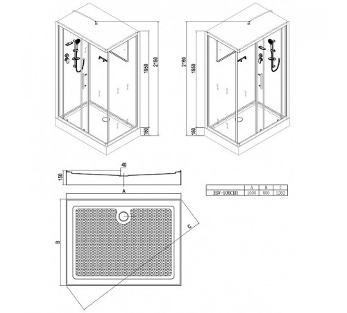 Душевая кабина Esbano ESW-108CKR 100x80 ESKW108CKR без гидромассажа