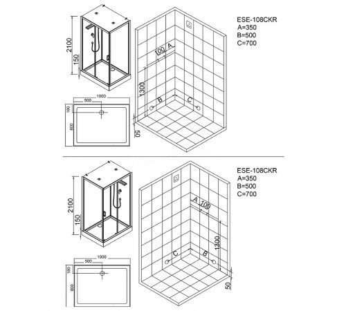 Душевая кабина Esbano ESE-108CKR 100x80 ESKE108CKR без гидромассажа