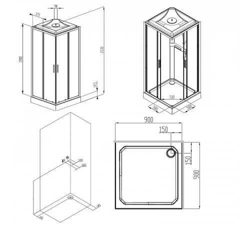 Душевая кабина AM.PM Gem 90х90 W90C-403-090MT без гидромассажа