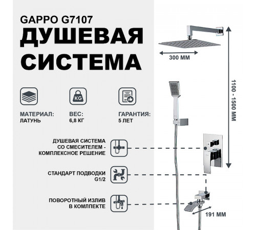 Душевая система Gappo G7107 Хром