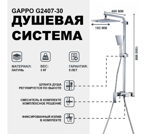 Душевая система Gappo G2407-30 Хром Белый