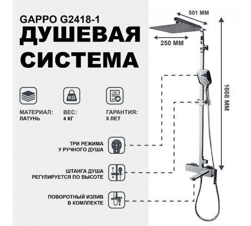 Душевая система Gappo G2418-1 Хром