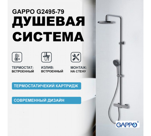 Душевая система Gappo G2495-79 с термостатом Оружейная сталь