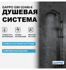 Душевая система Gappo G90 G2490-6 с термостатом Черная матовая