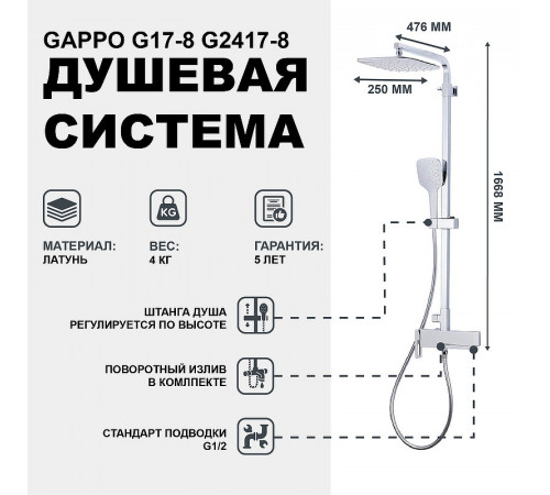 Душевая система Gappo G17-8 G2417-8 Белая Хром