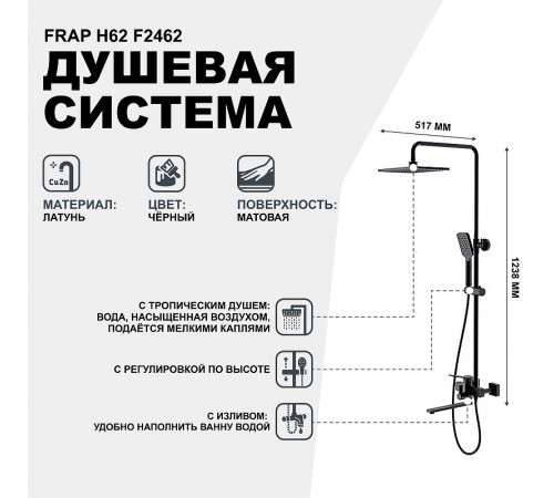 Душевая система Frap H62 F2462 Черная матовая