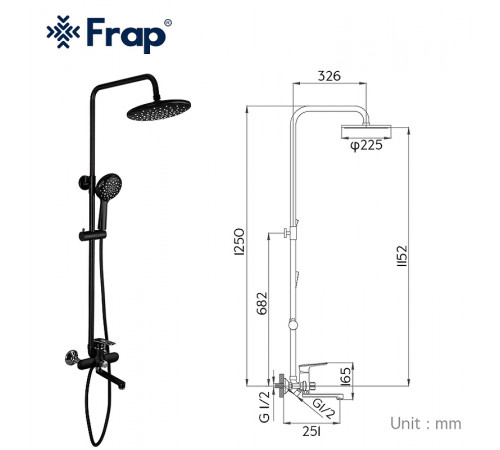 Душевая система Frap H49-6 F2449-6 Черная матовая Хром