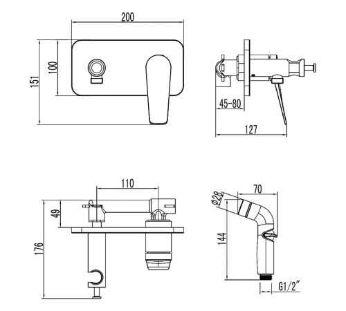 Гигиенический душ со смесителем Lemark Bronx LM3720GM Графит