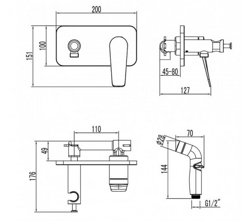 Гигиенический душ со смесителем Lemark Bronx LM3720BL Черный