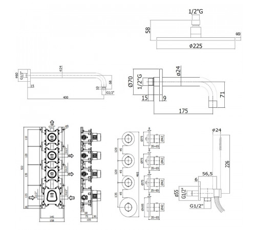 Душевая система Paffoni Modular Box KITMB019NO139 с термостатом Черная матовая