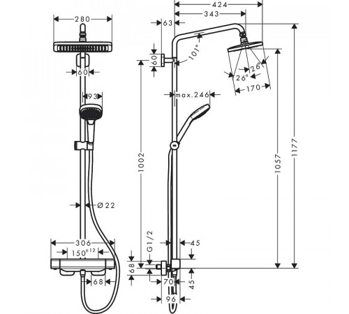 Душевая система Hansgrohe Croma E Showerpipe 27630000 с термостатом Хром