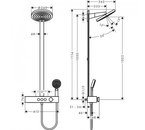 Душевая система Hansgrohe Pulsify S Showerpipe 260 2jet 24240000 с термостатом Хром