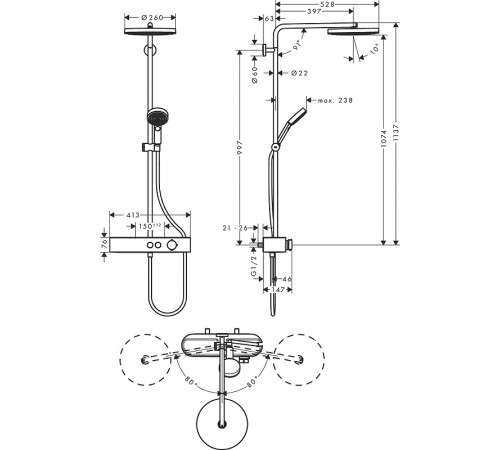 Душевая система Hansgrohe Pulsify S Showerpipe 260 1jet 24220000 с термостатом Хром