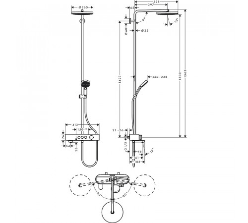 Душевая система Hansgrohe Pulsify S Showerpipe 260 1jet 24230000 с термостатом Хром