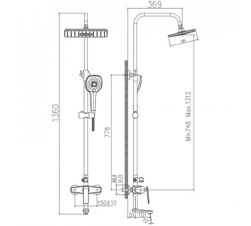 Душевая система Haiba HB24548-7 Черный Хром