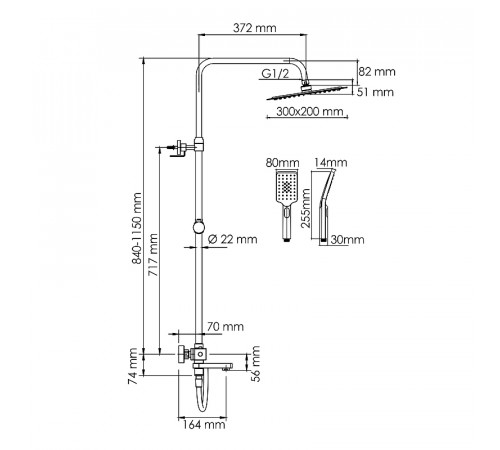 Душевая система WasserKRAFT A199.069.126.087.CH Thermo с термостатом Хром