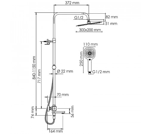 Душевая система WasserKRAFT A199.069.065.010.CH Thermo с термостатом Хром