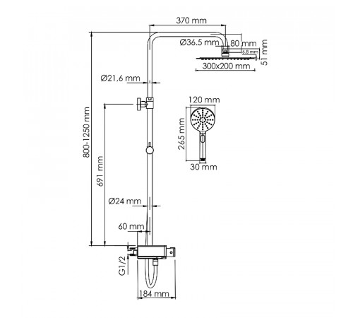 Душевая система WasserKRAFT A113.069.127.CH Thermo с термостатом Хром Белая