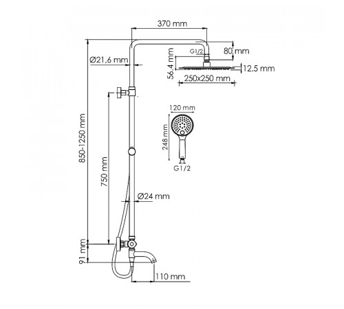 Душевая система WasserKRAFT A188.256.207.PG Thermo с термостатом Золото глянцевое