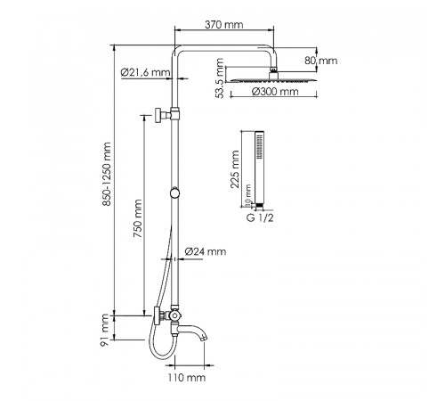 Душевая система WasserKRAFT A188.116.137.087.CH Thermo с термостатом Хром