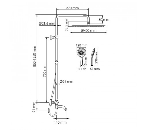 Душевая система WasserKRAFT A188.117.101.087.CH Thermo с термостатом Хром