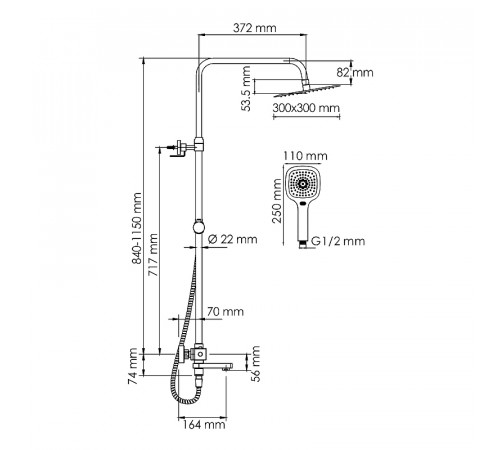 Душевая система WasserKRAFT A199.118.065.010.CH Thermo с термостатом Хром