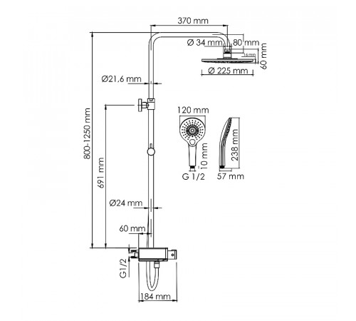 Душевая система WasserKRAFT A113.067.101.CH Thermo с термостатом Хром Белая