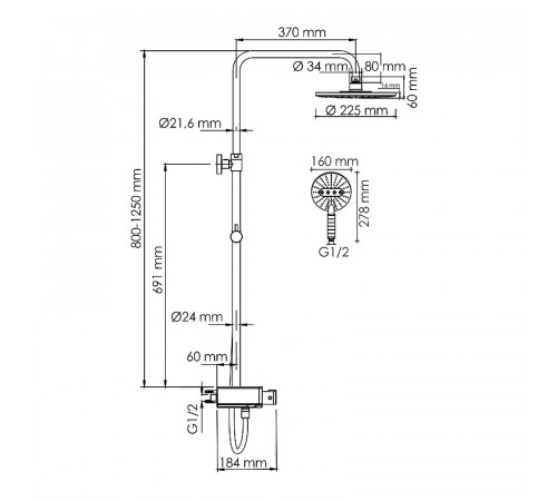 Душевая система WasserKRAFT A113.067.059.CH Thermo с термостатом Хром Белая