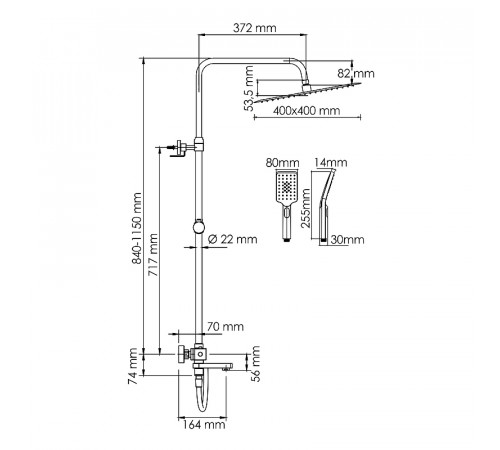 Душевая система WasserKRAFT A199.119.126.087.CH Thermo с термостатом Хром