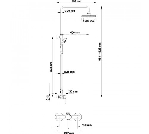 Душевая система WasserKRAFT A12202 Хром