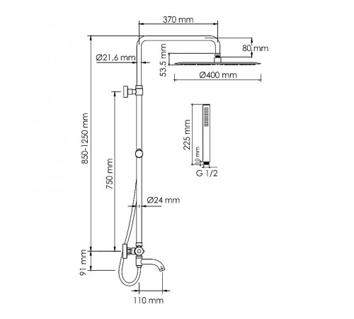 Душевая система WasserKRAFT A188.117.137.087.CH Thermo с термостатом Хром