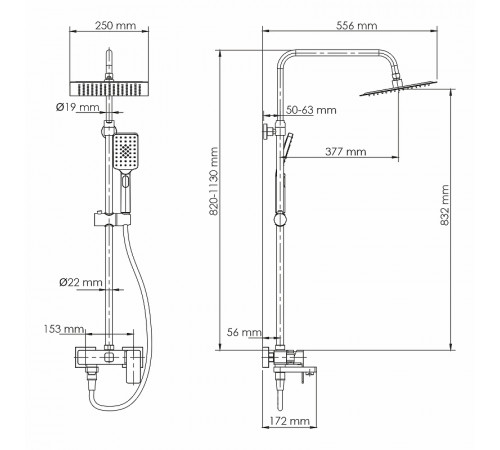 Душевая система WasserKRAFT A27701 Черная матовая