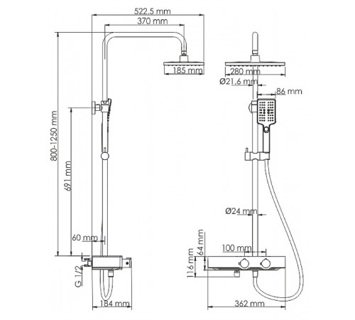 Душевая система WasserKRAFT Thermo A11301 с термостатом Хром