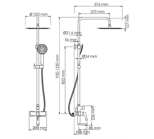 Душевая система WasserKRAFT Sauer A17101 Золото