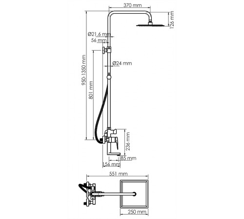 Душевая система WasserKRAFT Glan A16701 Черная глянцевая