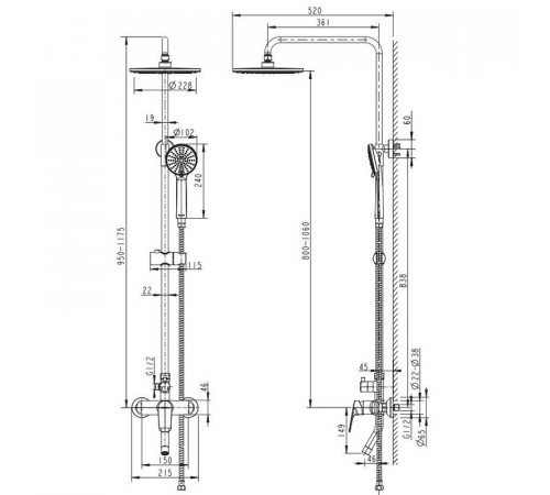 Душевая система Bravat Rhein F6429564CP-A-ENG Хром