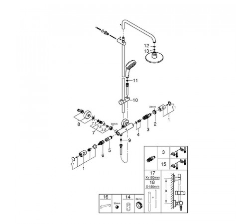 Душевая система Grohe Tempesta Cosmopolitan 160 27922000 Хром