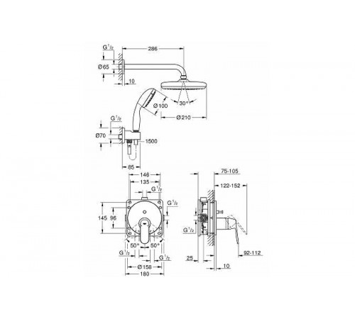 Душевая система Grohe Eurosmart Cosmopolitan 25219001 Хром