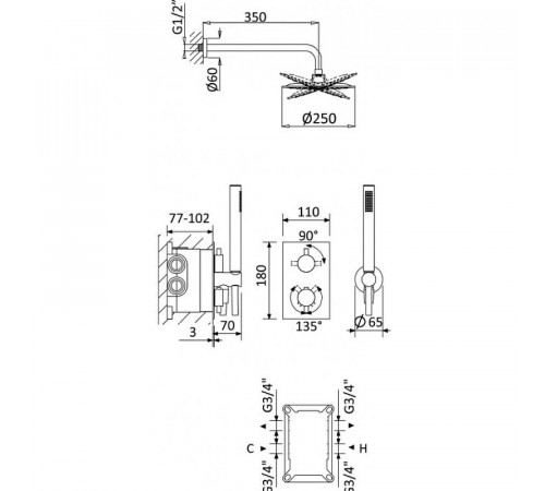 Душевая система Cezares Leaf LEAF-DSIP-T-25-01 Хром