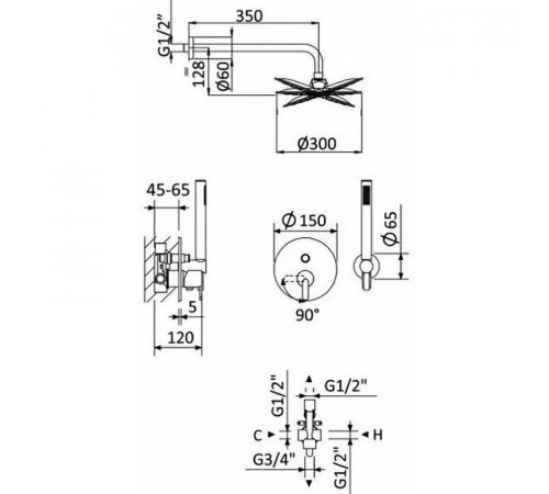 Душевая система Cezares Leaf LEAF-DSIP-30-L-01 Хром