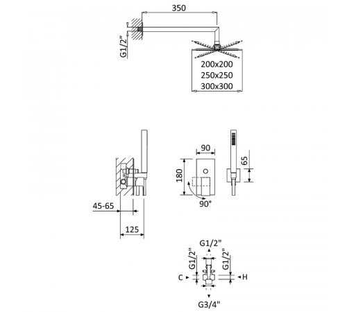 Душевая система Cezares Porta PORTA-DSIPQ-30-SR Sunrise